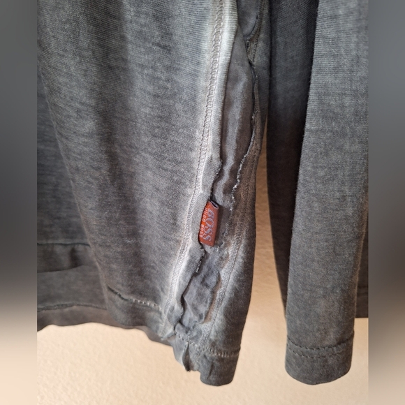 Hugo Boss Mens Raw Edge Collared Henley. Greenish Gray. Size L - Picture 4 of 8